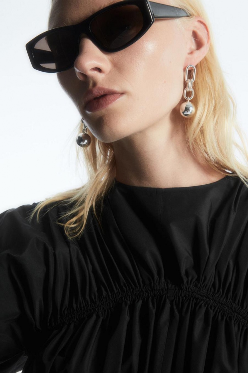 COS Open-back Shirred Balloon Mini Ruha Női Fekete | USQ-914357