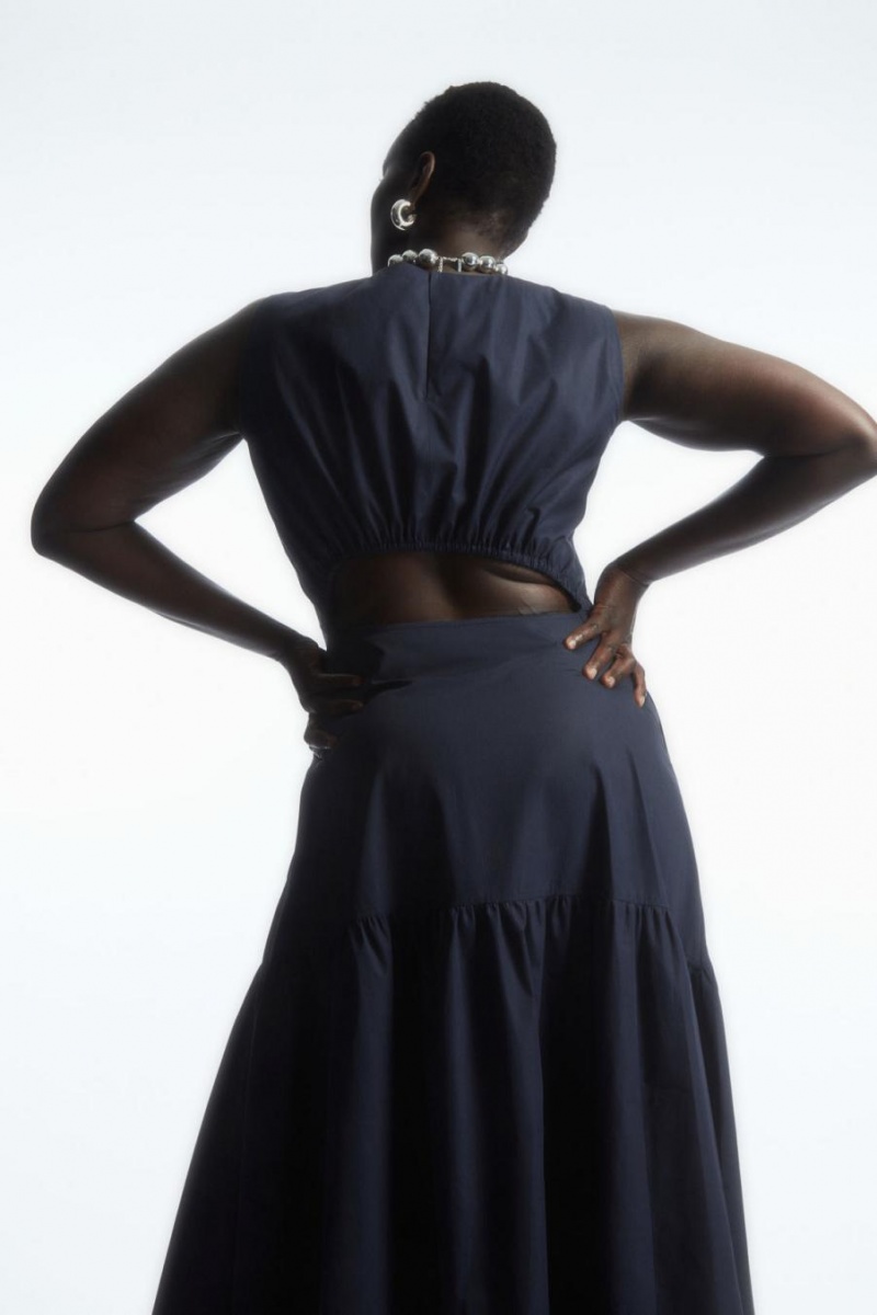 COS Open-back Tiered Ruha Női Sötétkék | ZFR-136285