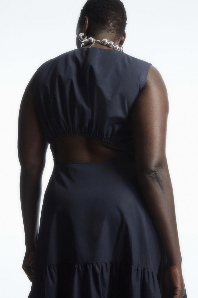 COS Open-back Tiered Ruha Női Sötétkék | ZFR-136285