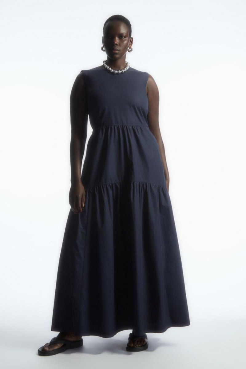 COS Open-back Tiered Ruha Női Sötétkék | ZFR-136285