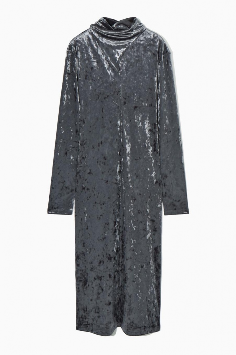 COS Open-back Velvet Midi Ruha Női Sötétszürke | VFW-349208