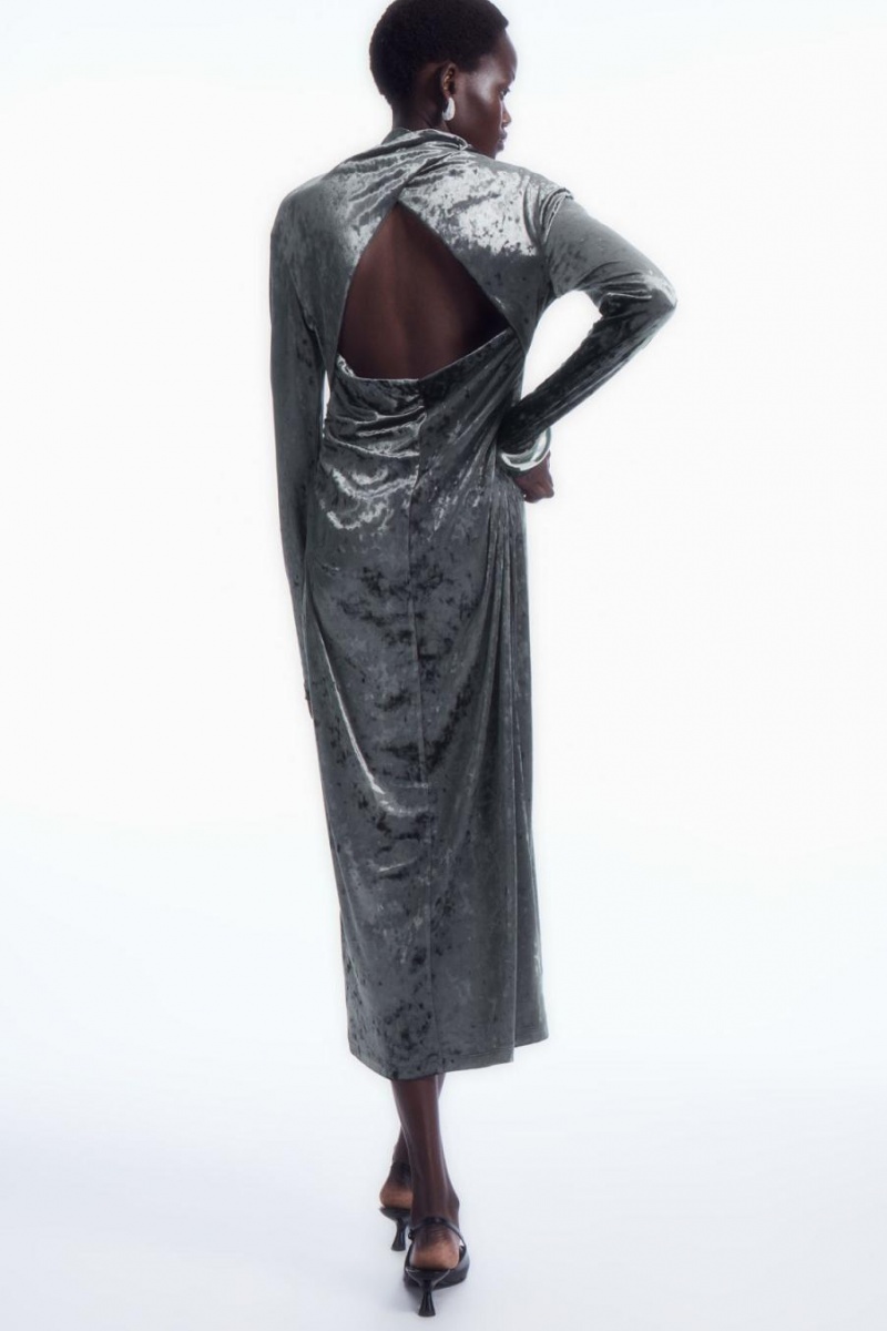 COS Open-back Velvet Midi Ruha Női Sötétszürke | VFW-349208