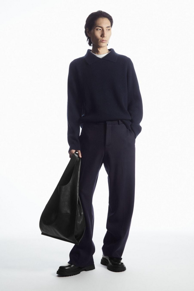 COS Open-collar Gyapjú And Cashmere Pólóing Férfi Sötétkék | EGY-568321