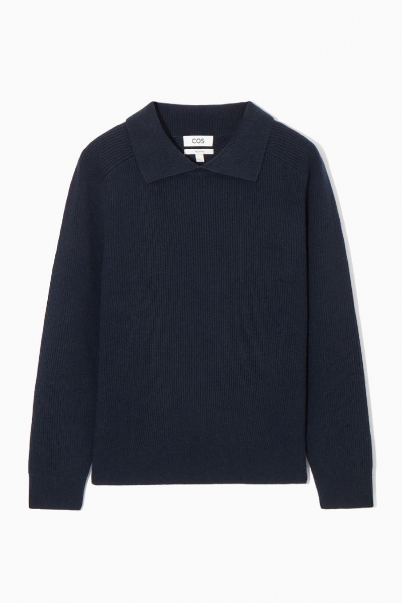 COS Open-collar Gyapjú And Cashmere Pólóing Férfi Sötétkék | EGY-568321