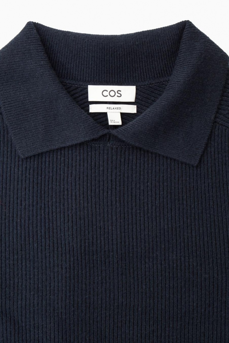 COS Open-collar Gyapjú And Cashmere Pólóing Férfi Sötétkék | EGY-568321