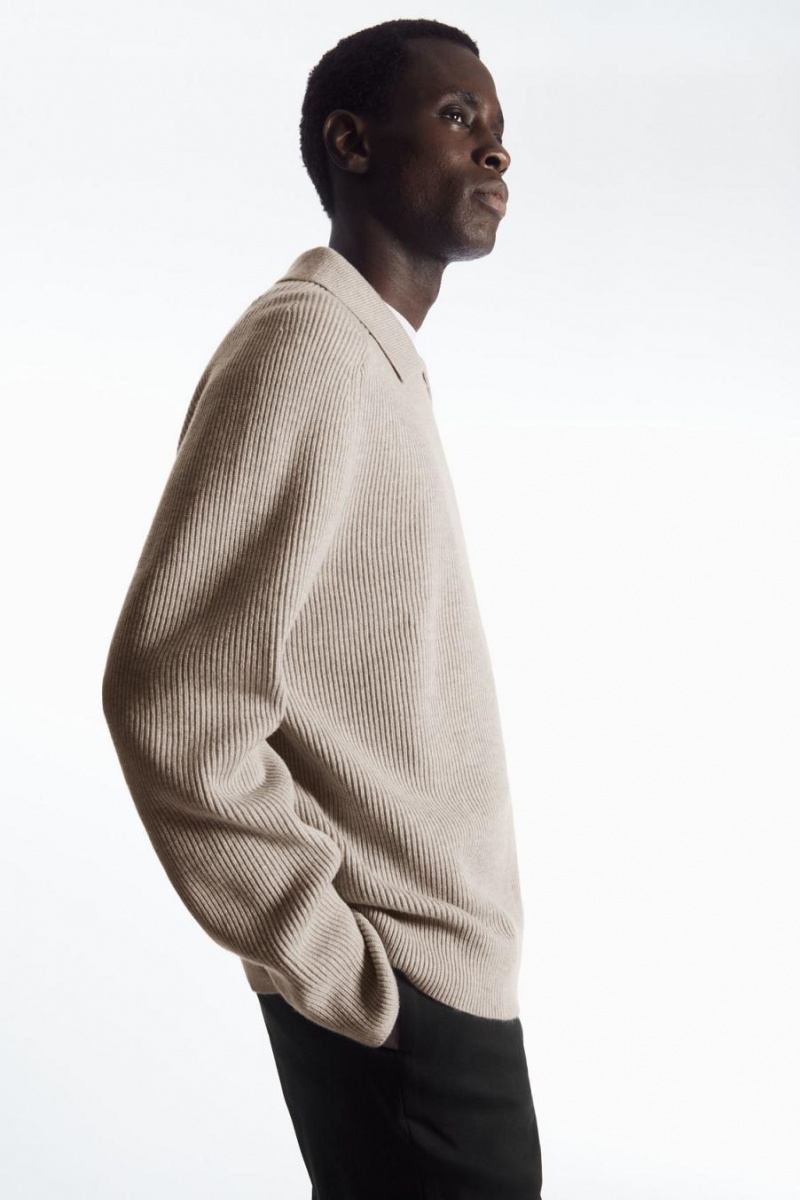 COS Open-collar Gyapjú And Cashmere Pólóing Férfi Világos Bézs | QVB-941875