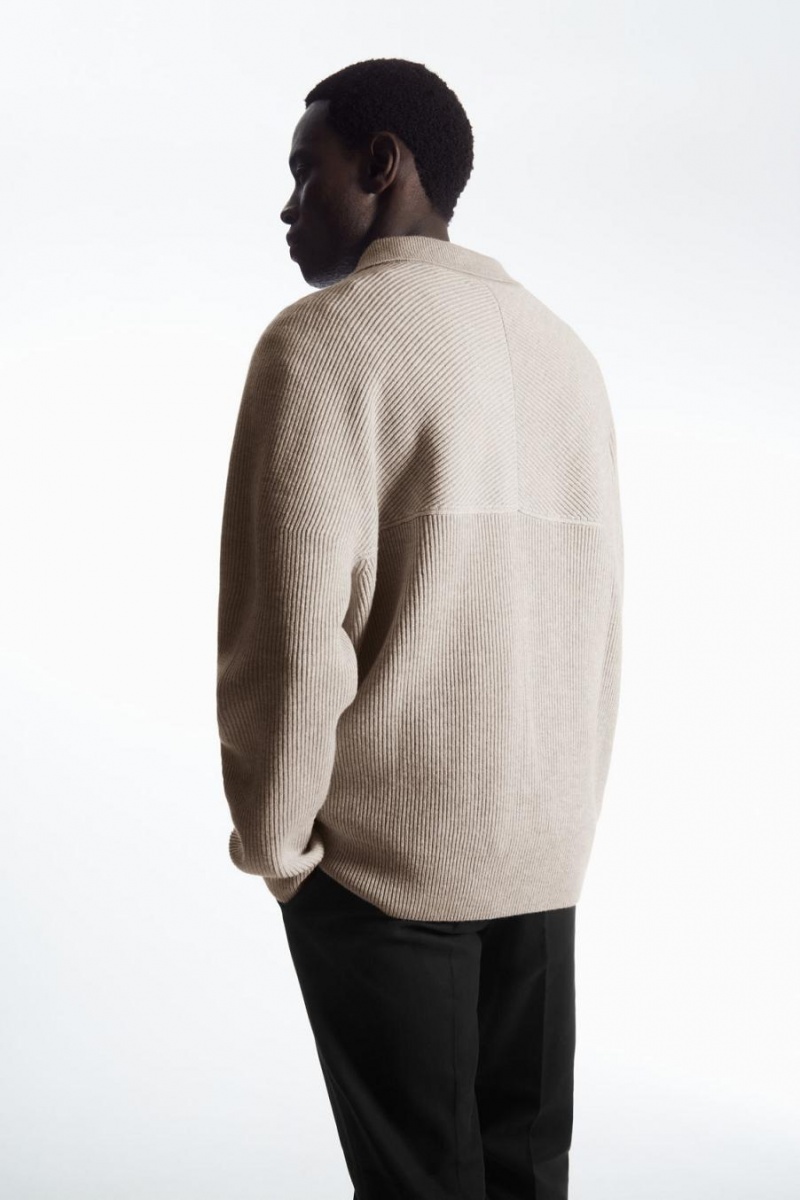COS Open-collar Gyapjú And Cashmere Pólóing Férfi Világos Bézs | QVB-941875