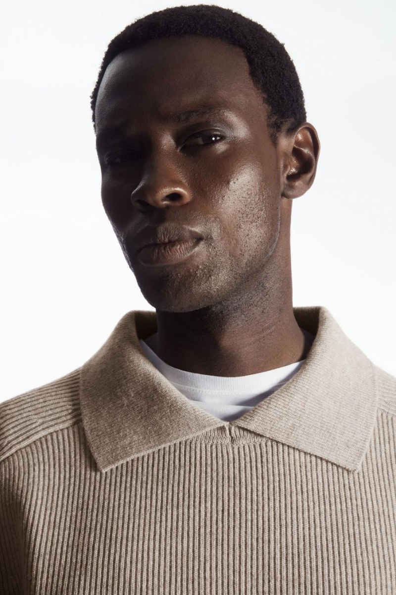 COS Open-collar Gyapjú And Cashmere Pólóing Férfi Világos Bézs | QVB-941875