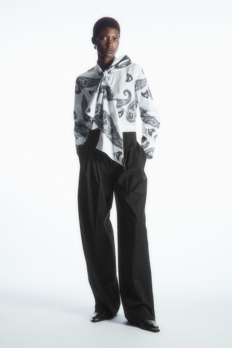COS Oversized Bow-detail Blúz Női Fehér Fekete | RJZ-842796