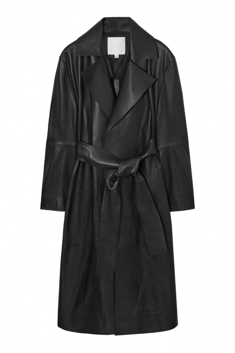 COS Oversized Bőr Trench Kabát Női Fekete | OZI-570482