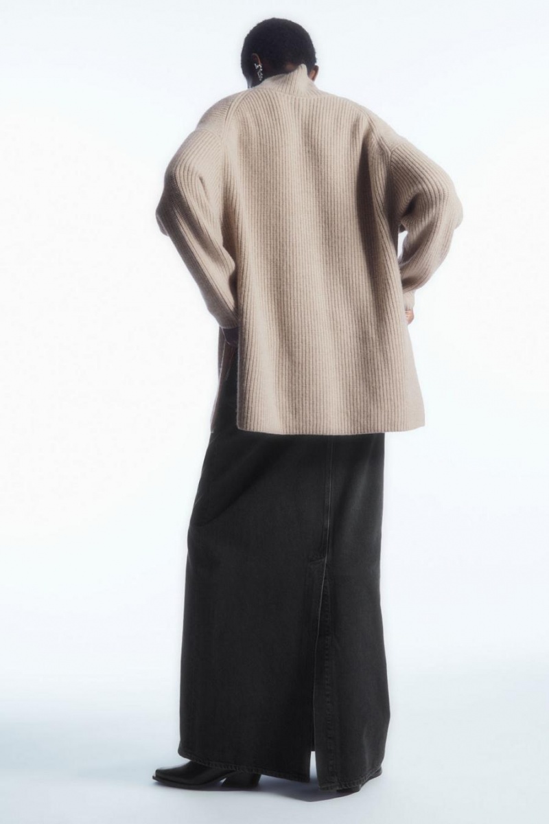 COS Oversized Cashmere-blend Half-zip Jumpers Női Világos Bézs | WMA-409735