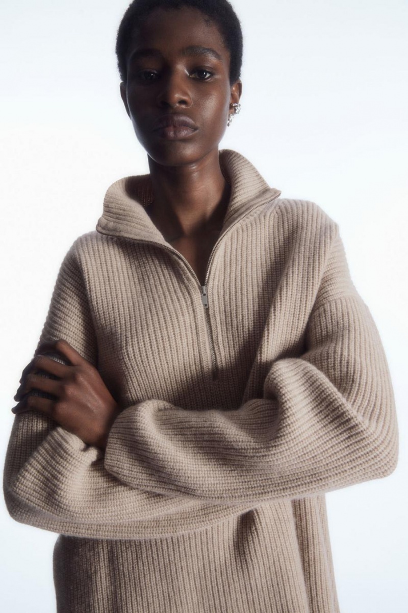 COS Oversized Cashmere-blend Half-zip Jumpers Női Világos Bézs | WMA-409735