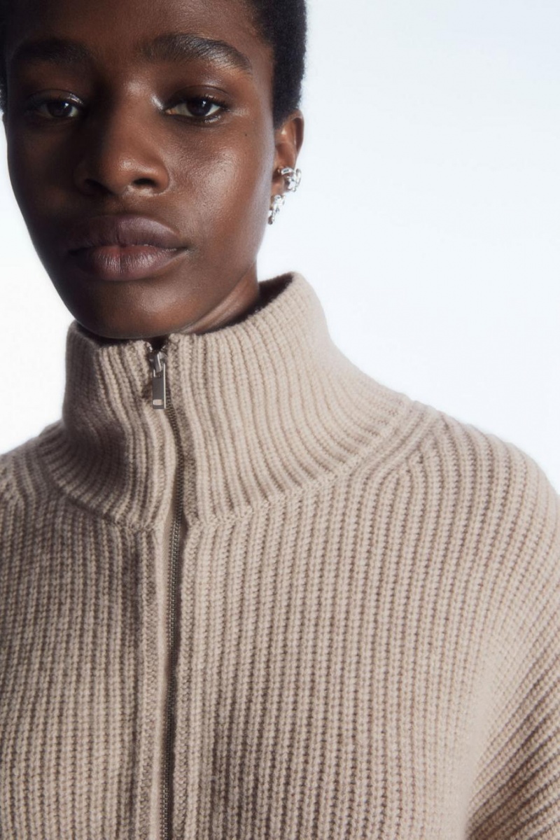 COS Oversized Cashmere-blend Half-zip Jumpers Női Világos Bézs | WMA-409735