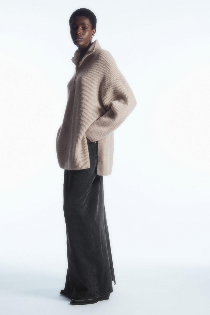 COS Oversized Cashmere-blend Half-zip Jumpers Női Világos Bézs | WMA-409735
