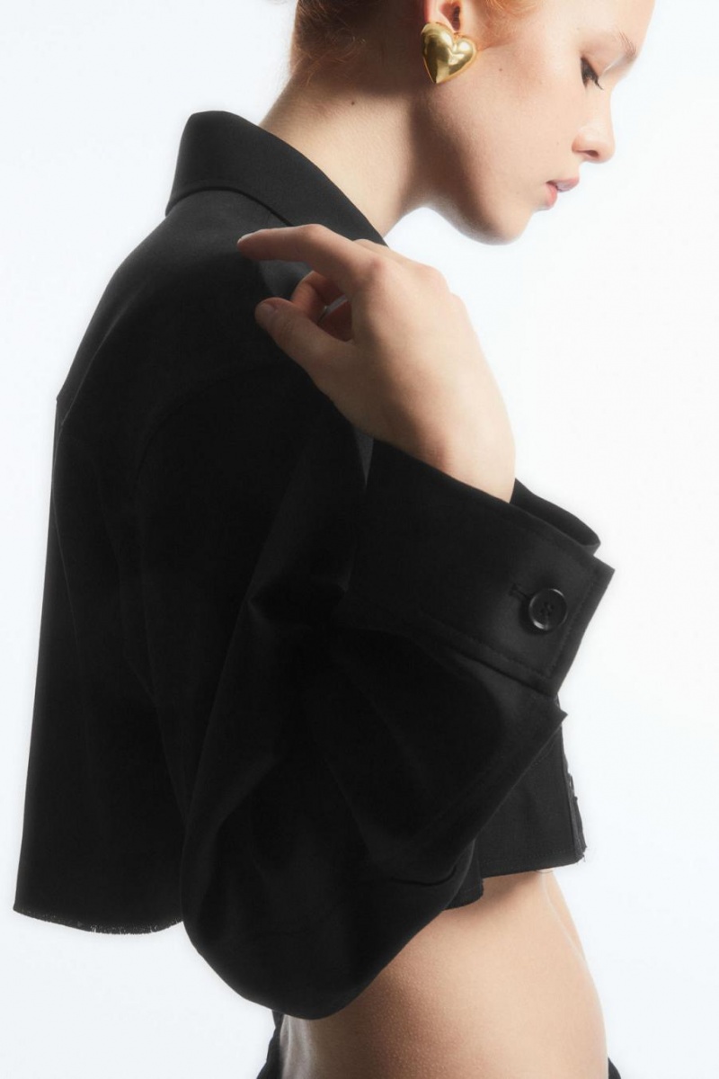 COS Oversized Cropped Gyapjú Overshirt Ing Női Fekete | QZC-048159