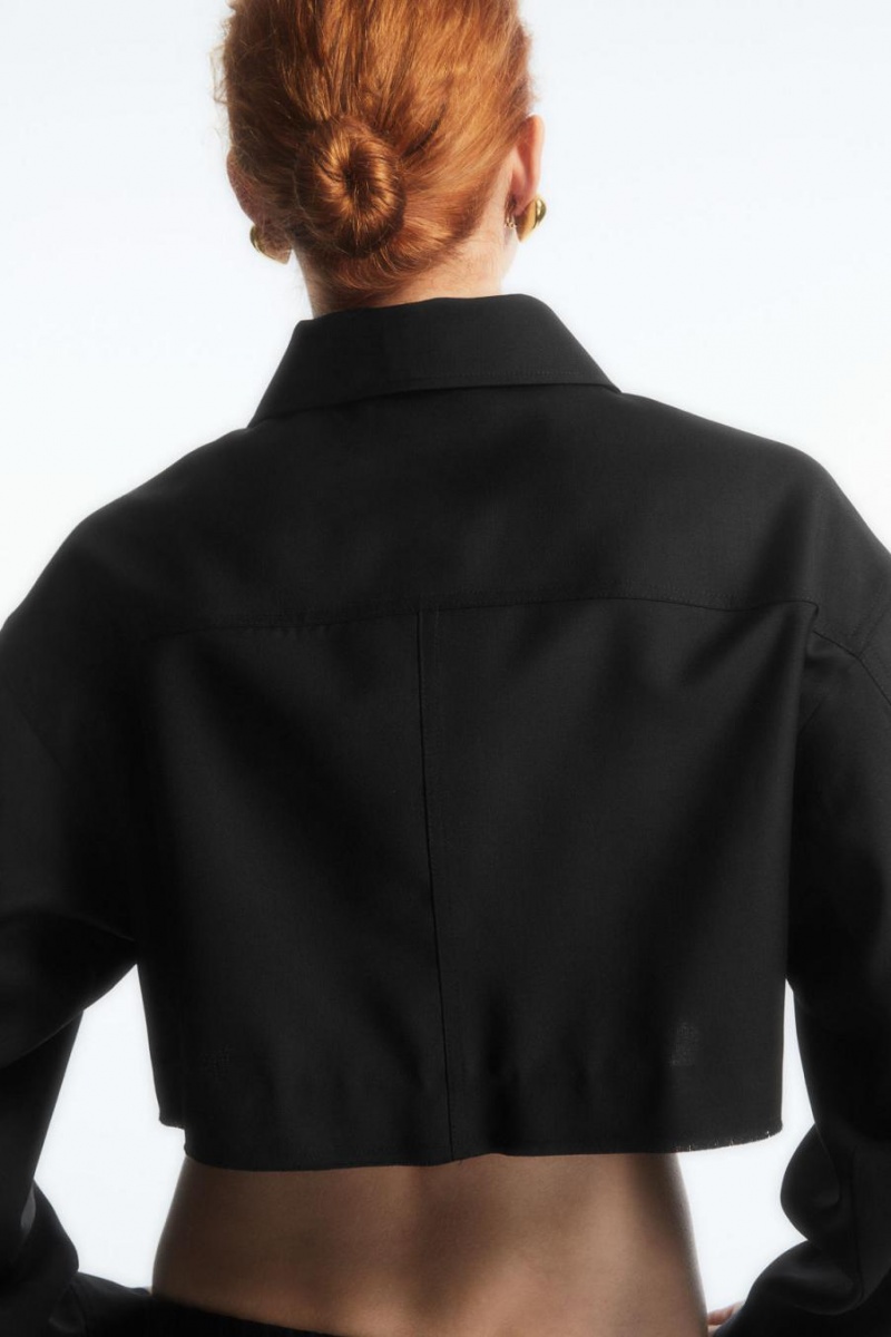COS Oversized Cropped Gyapjú Overshirt Ing Női Fekete | QZC-048159