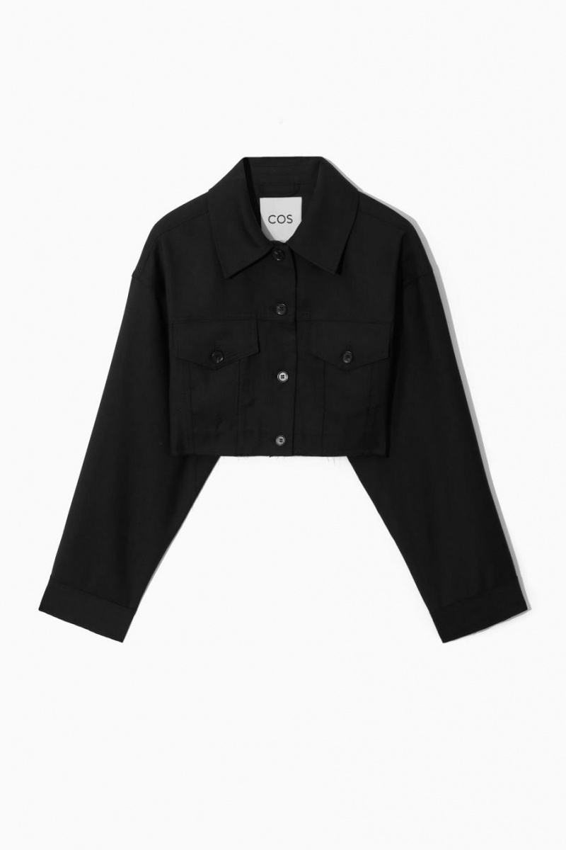COS Oversized Cropped Gyapjú Overshirt Ing Női Fekete | QZC-048159