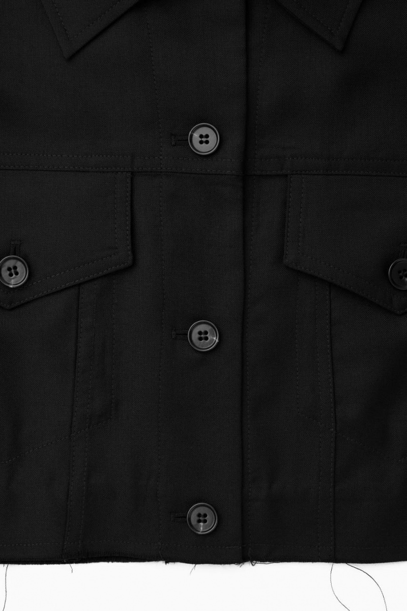 COS Oversized Cropped Gyapjú Overshirt Ing Női Fekete | QZC-048159