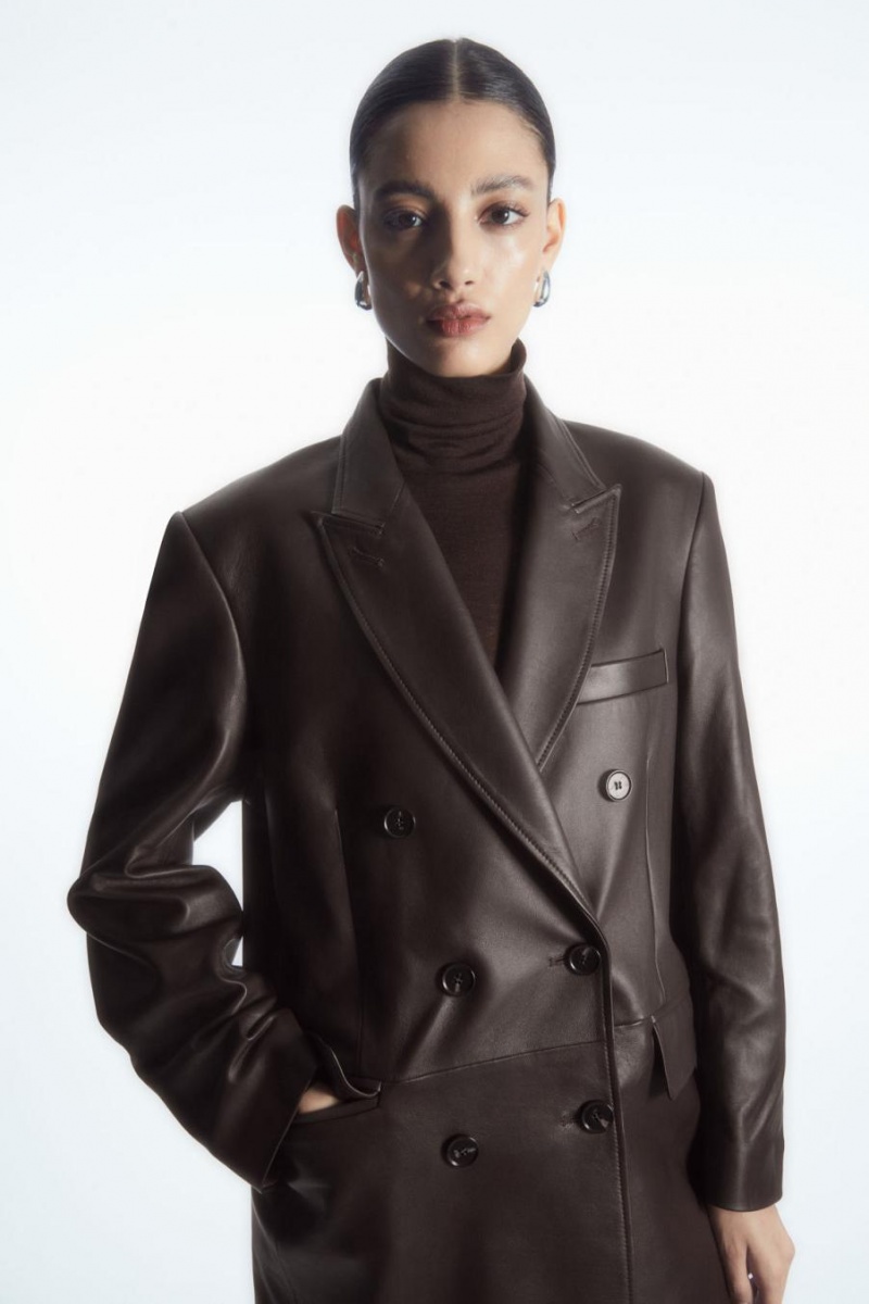 COS Oversized Double-breasted Bőr Kabát Női Barna | GEF-187496