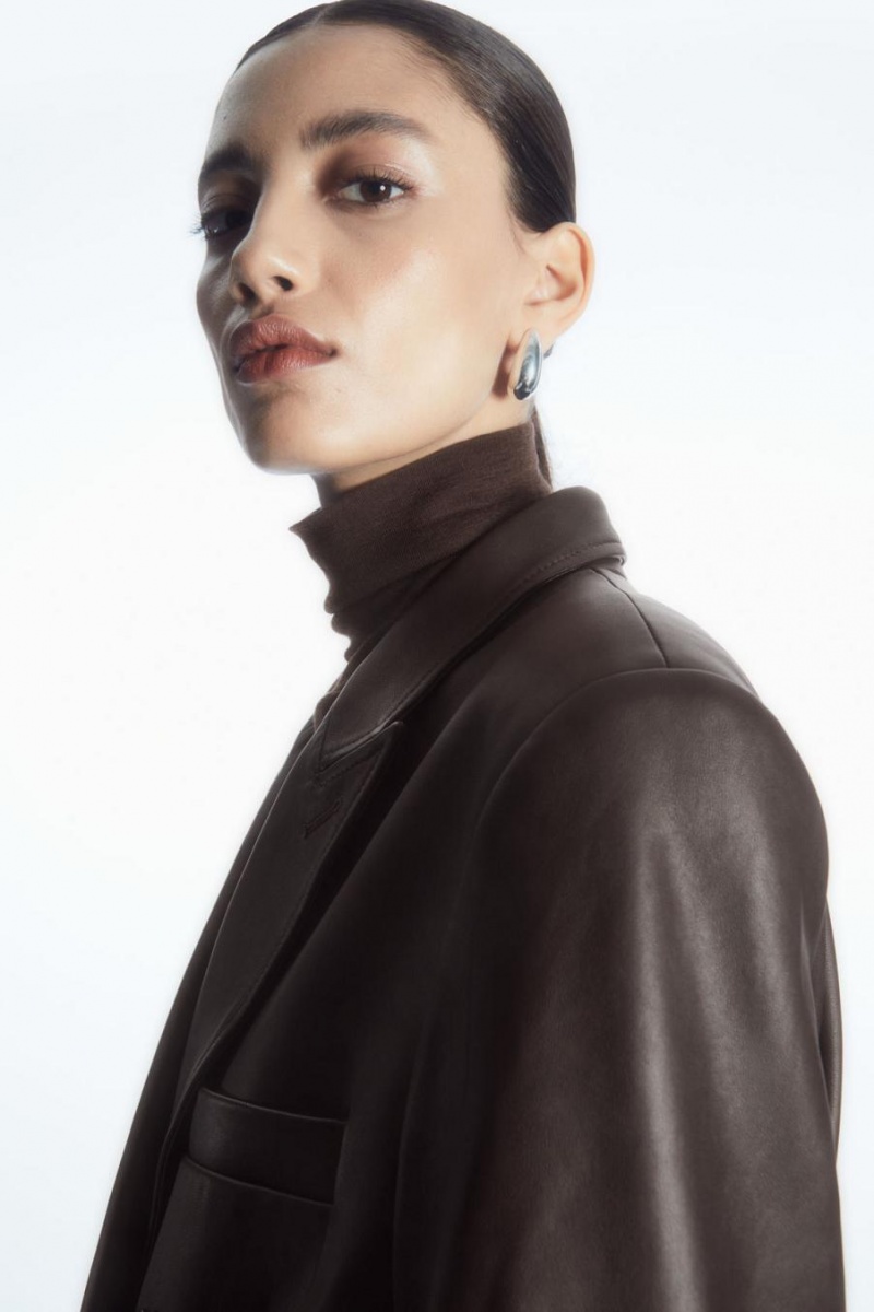 COS Oversized Double-breasted Bőr Kabát Női Barna | GEF-187496
