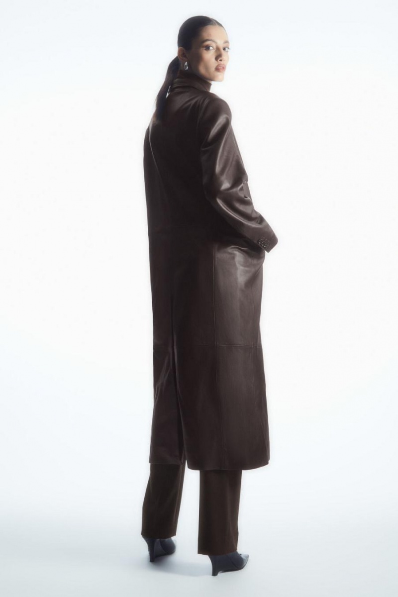COS Oversized Double-breasted Bőr Kabát Női Barna | GEF-187496