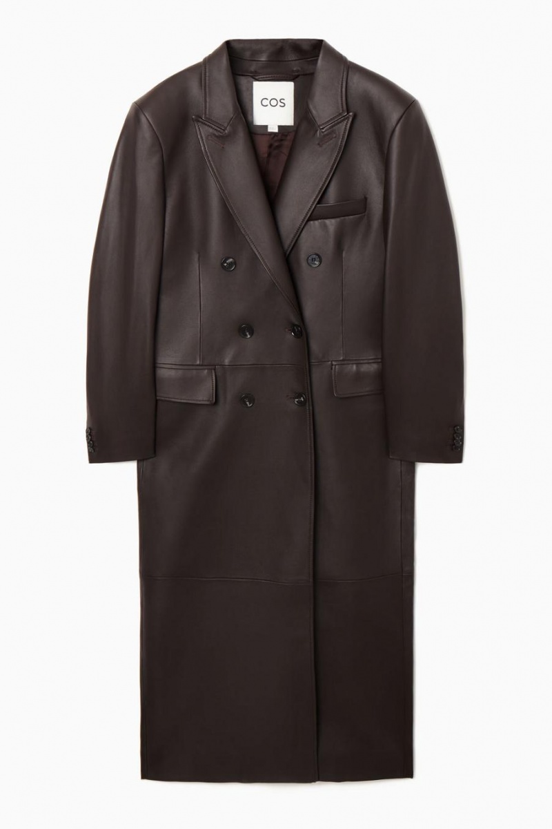 COS Oversized Double-breasted Bőr Kabát Női Barna | GEF-187496