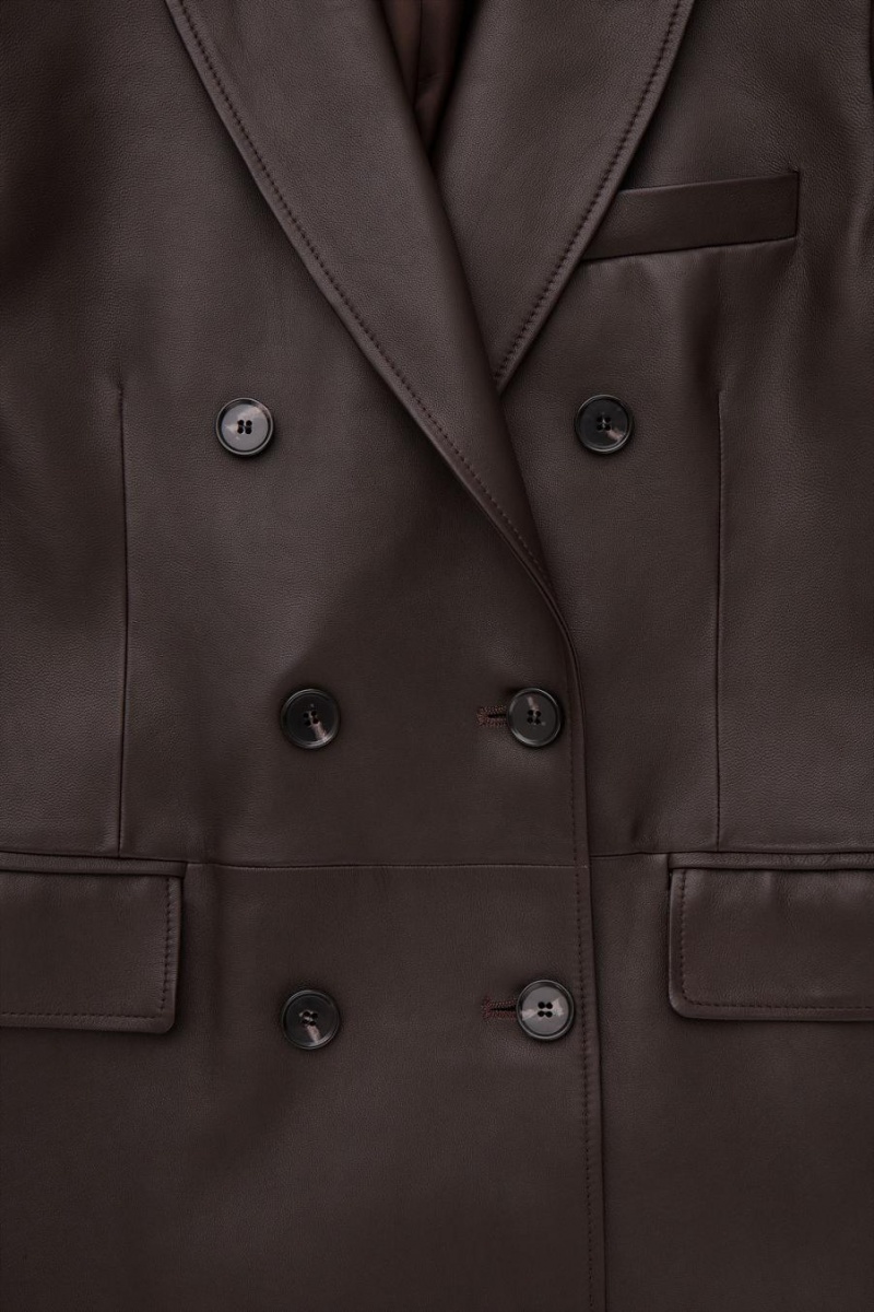 COS Oversized Double-breasted Bőr Kabát Női Barna | GEF-187496