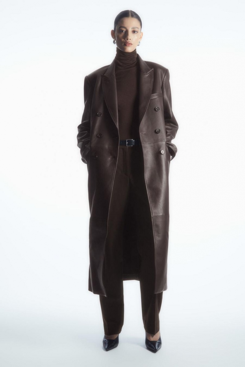 COS Oversized Double-breasted Bőr Kabát Női Barna | GEF-187496
