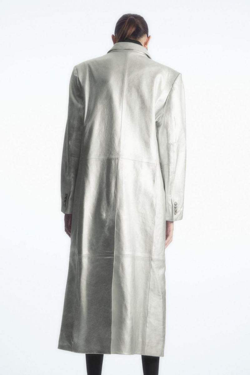 COS Oversized Double-breasted Bőr Kabát Női Titán | AXG-023785
