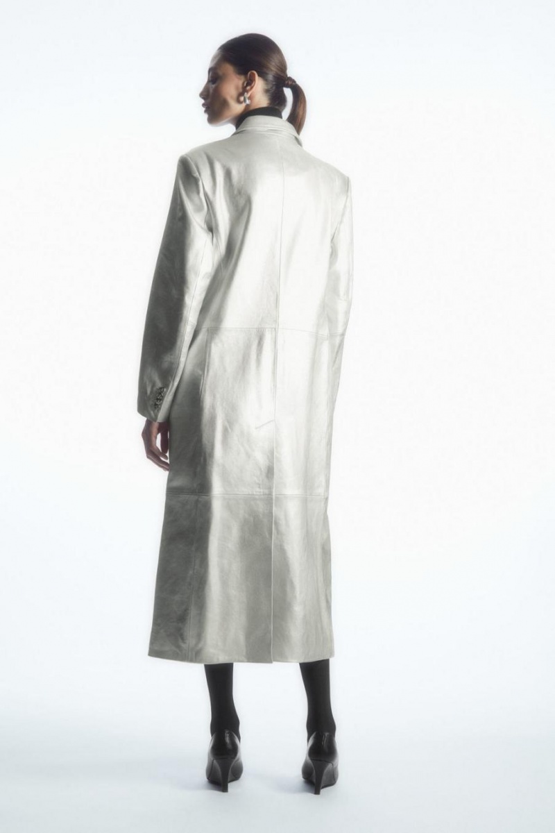 COS Oversized Double-breasted Bőr Kabát Női Titán | AXG-023785