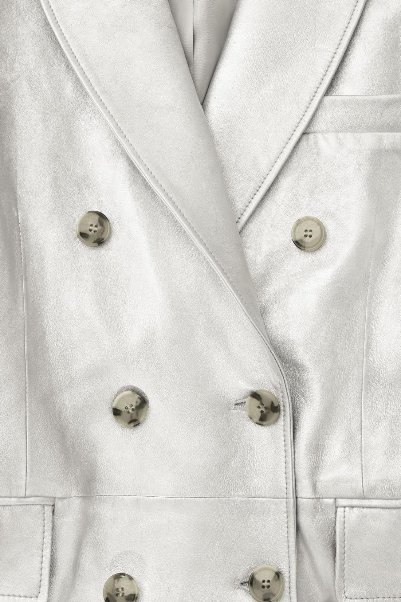 COS Oversized Double-breasted Bőr Kabát Női Titán | AXG-023785