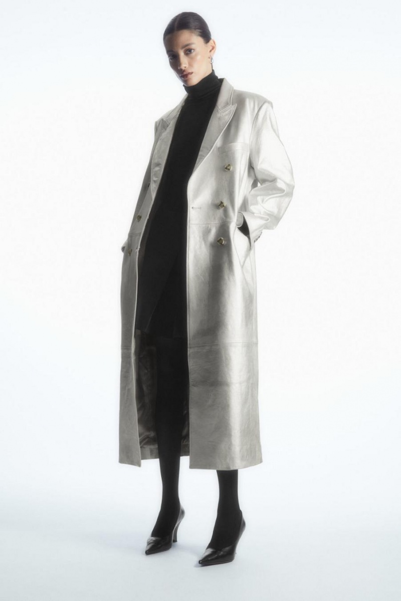 COS Oversized Double-breasted Bőr Kabát Női Titán | AXG-023785