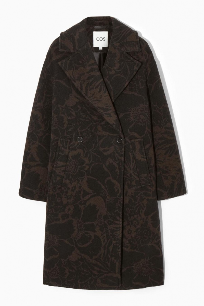 COS Oversized Double-breasted Floral-print Kabát Női Sötétbarna | KWI-823497