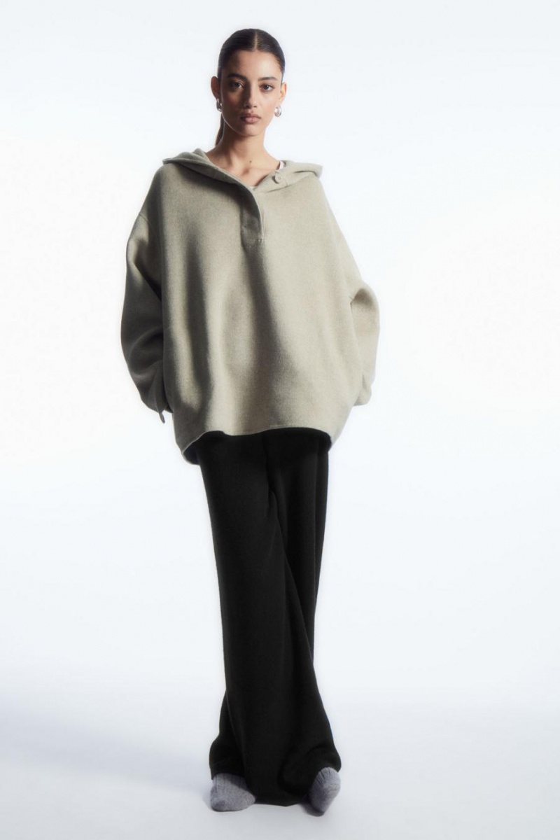 COS Oversized Double-faced Gyapjú Kapucnis Pulóver Női Világos Bézs | MZN-485019