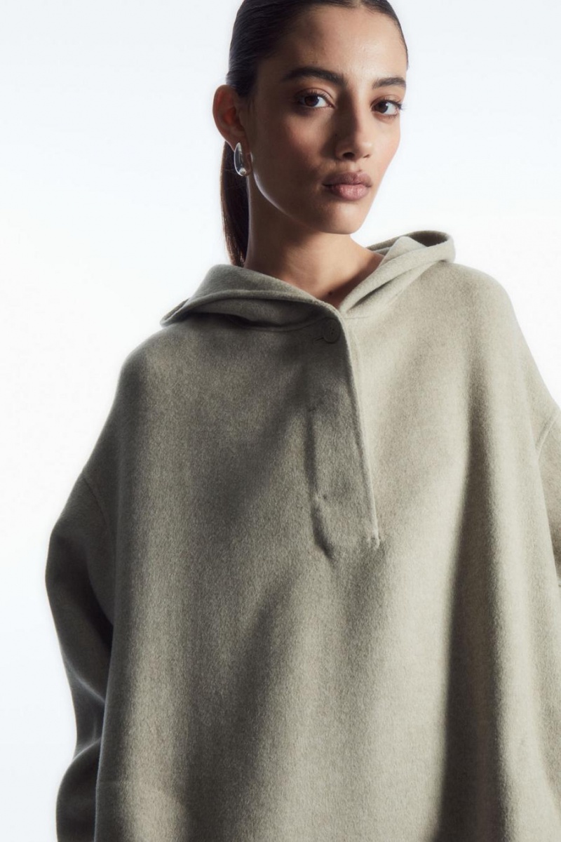 COS Oversized Double-faced Gyapjú Kapucnis Pulóver Női Világos Bézs | MZN-485019