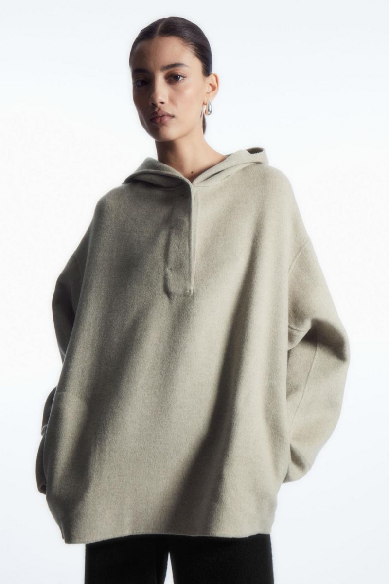 COS Oversized Double-faced Gyapjú Kapucnis Pulóver Női Világos Bézs | MZN-485019