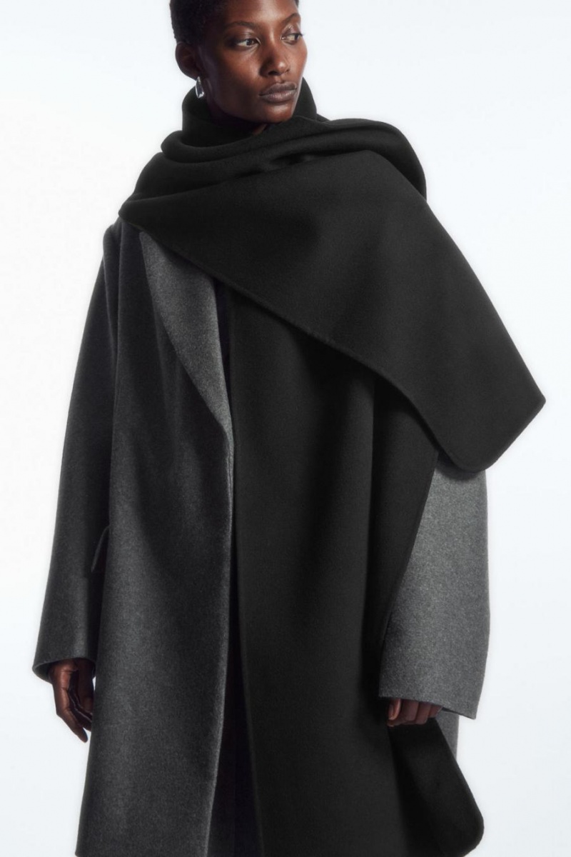 COS Oversized Double-faced Gyapjú Sál Női Fekete | QNZ-403186