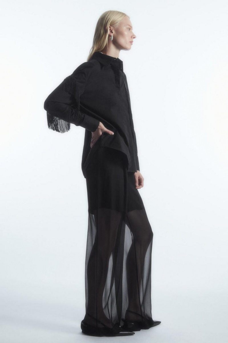 COS Oversized Embellished Fringed Ing Női Fekete | TIQ-618392