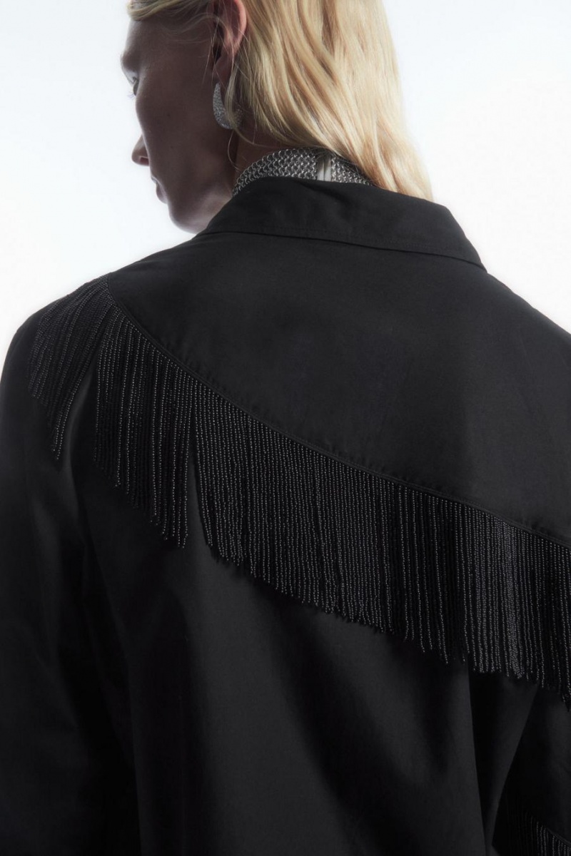 COS Oversized Embellished Fringed Ing Női Fekete | TIQ-618392