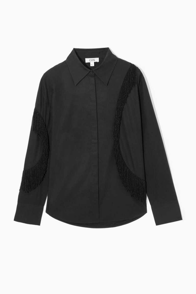 COS Oversized Embellished Fringed Ing Női Fekete | TIQ-618392