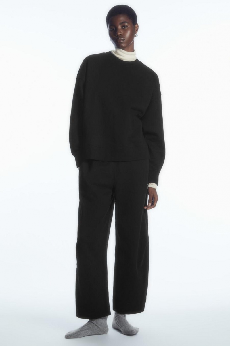 COS Oversized Fleece-back Pulóver Női Fekete | VKE-398140