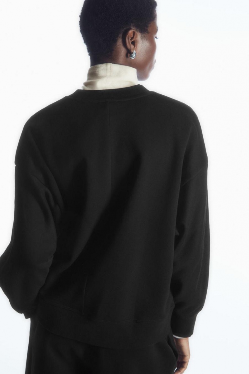 COS Oversized Fleece-back Pulóver Női Fekete | VKE-398140