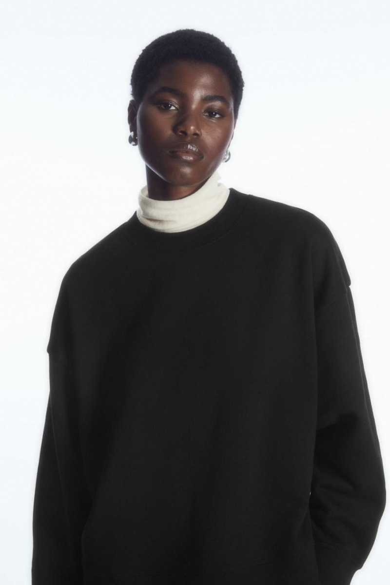 COS Oversized Fleece-back Pulóver Női Fekete | VKE-398140