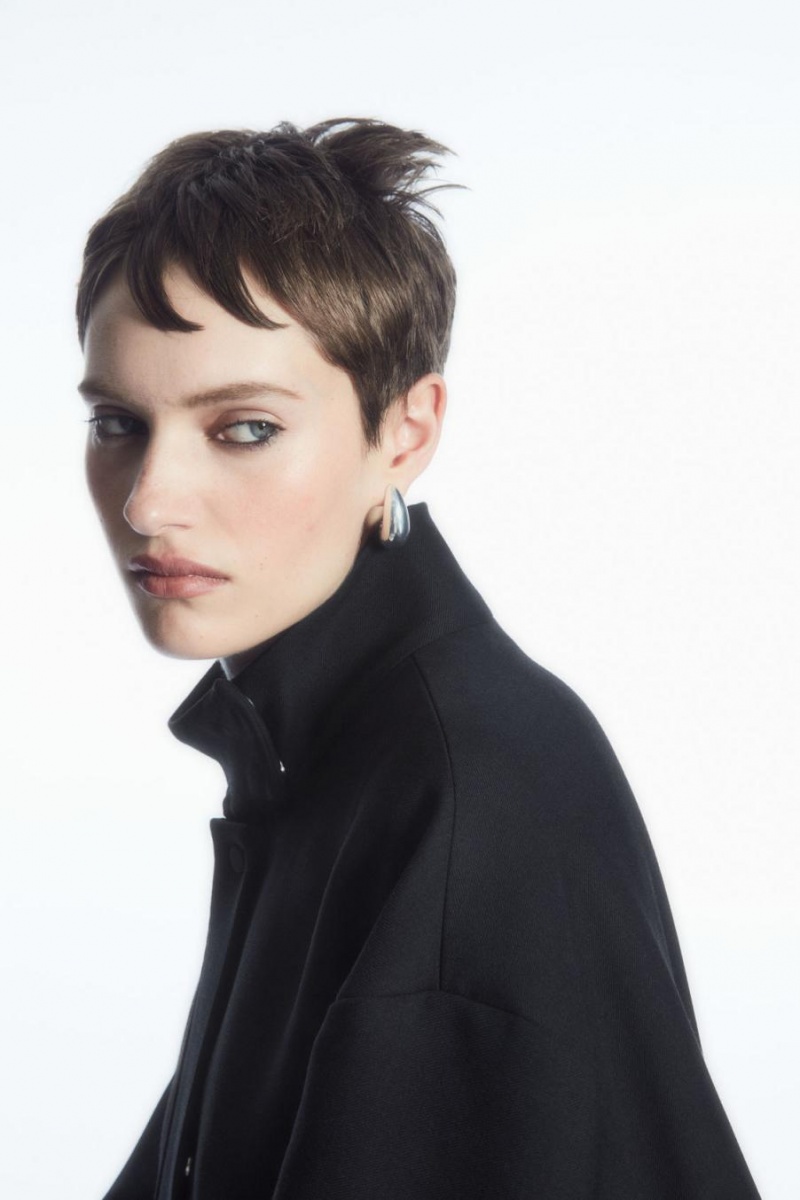 COS Oversized Funnel-neck Gyapjú Bomber Kabát Női Fekete | GYV-359680