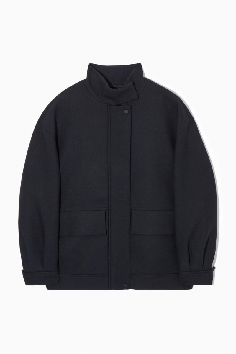 COS Oversized Funnel-neck Gyapjú Bomber Kabát Női Fekete | GYV-359680