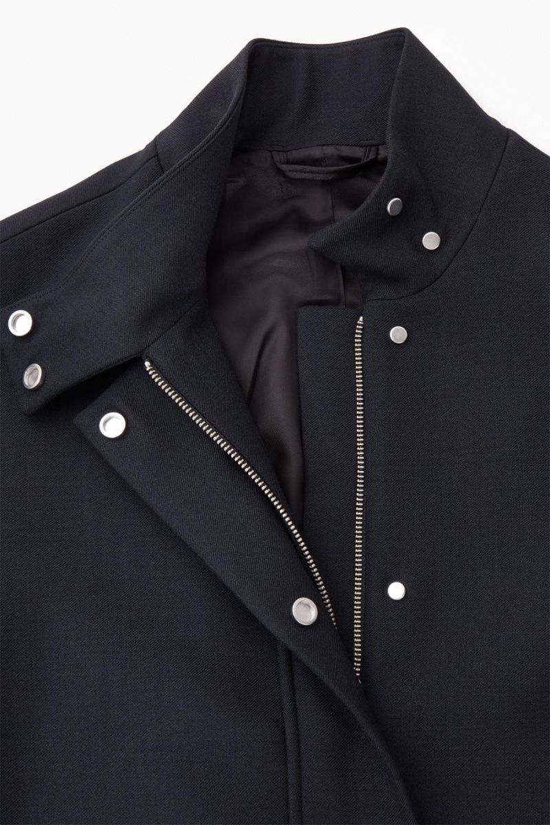 COS Oversized Funnel-neck Gyapjú Bomber Kabát Női Fekete | GYV-359680