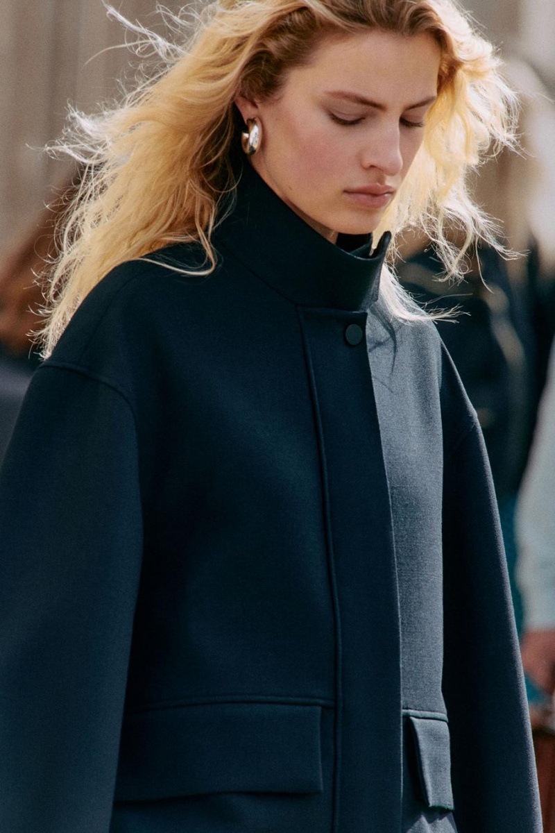 COS Oversized Funnel-neck Gyapjú Bomber Kabát Női Fekete | GYV-359680
