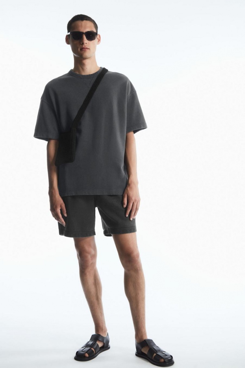 COS Oversized Heavyweight Rövid-sleeved Póló Férfi Fekete | EFV-980364
