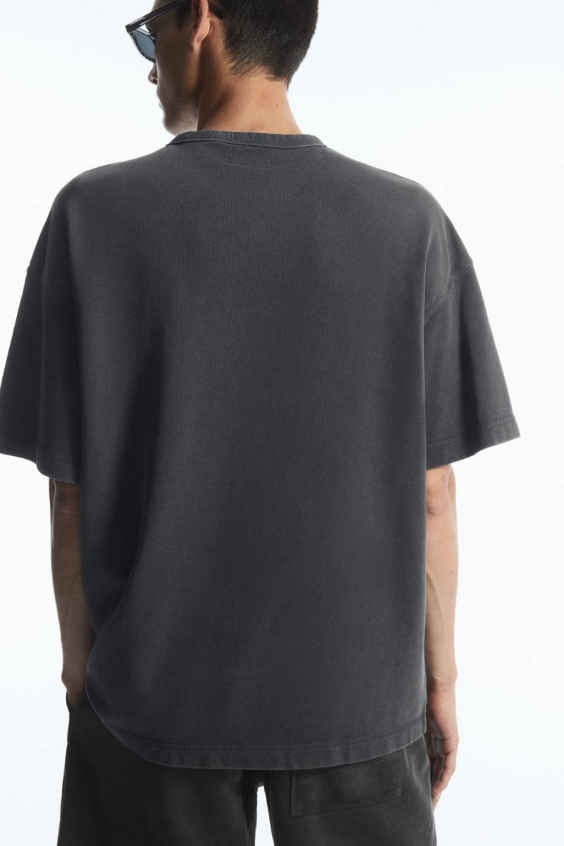 COS Oversized Heavyweight Rövid-sleeved Póló Férfi Fekete | EFV-980364