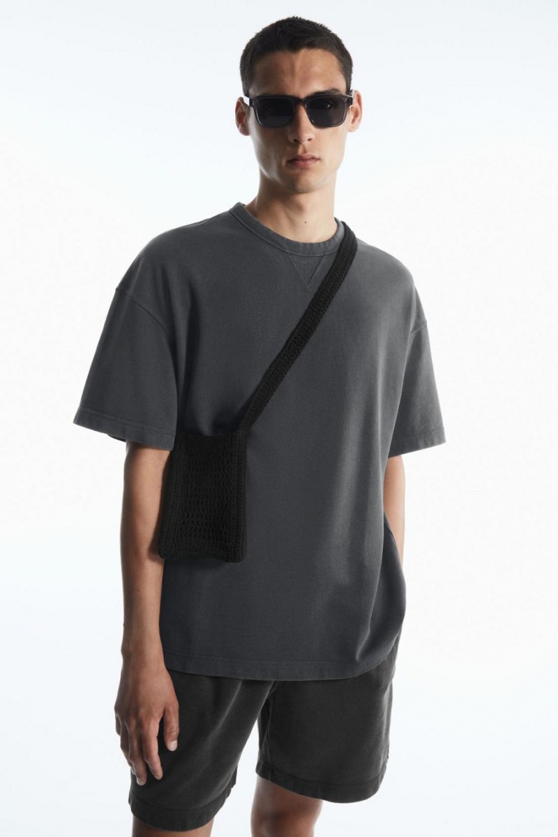 COS Oversized Heavyweight Rövid-sleeved Póló Férfi Fekete | EFV-980364